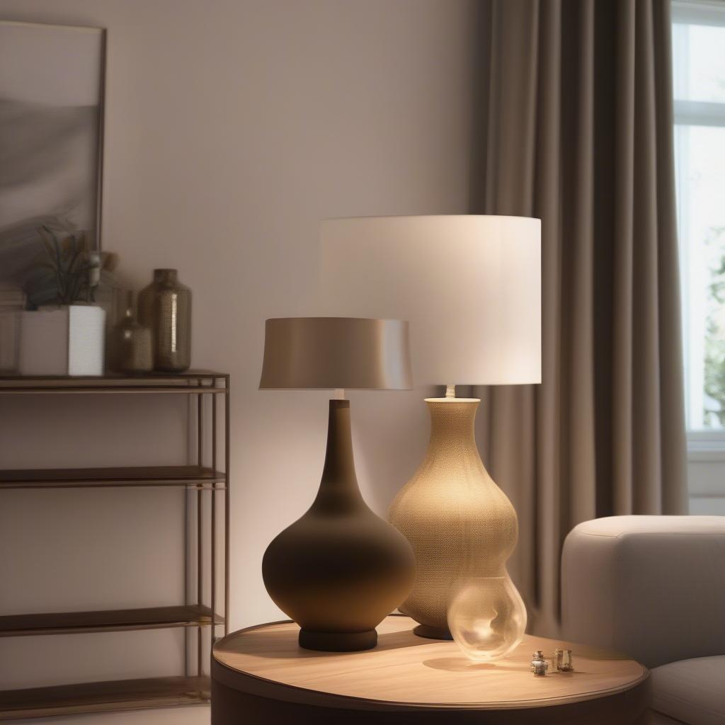 Kathy Ireland Palace Weave Table Lamp in a living room setting, showcasing its integration with other home decor elements.