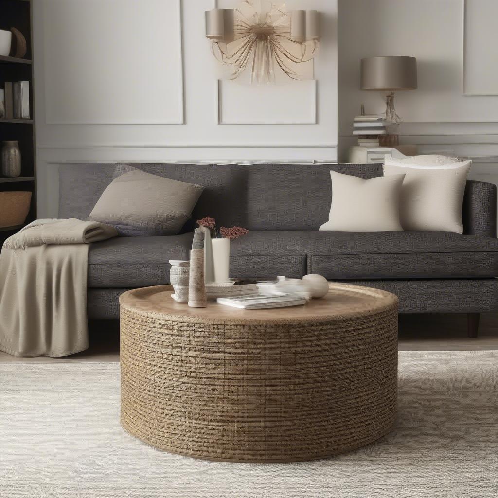 A Lane Basket Weave Coffee Table placed in a cozy living room setting.