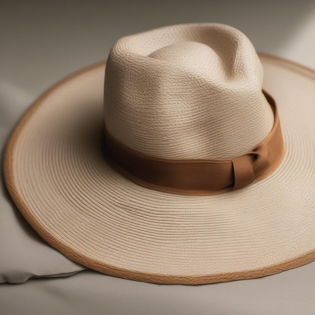 Women's panama hat made of natural fibers like toquilla straw, showcasing the open weave and foldable design.