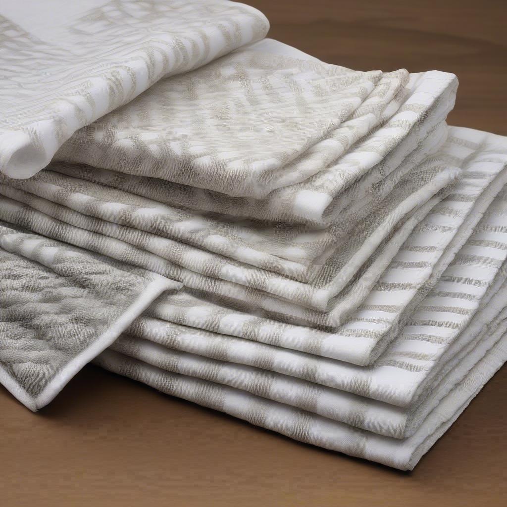 A variety of linden basket weave kitchen towels showcasing different designs and sizes.