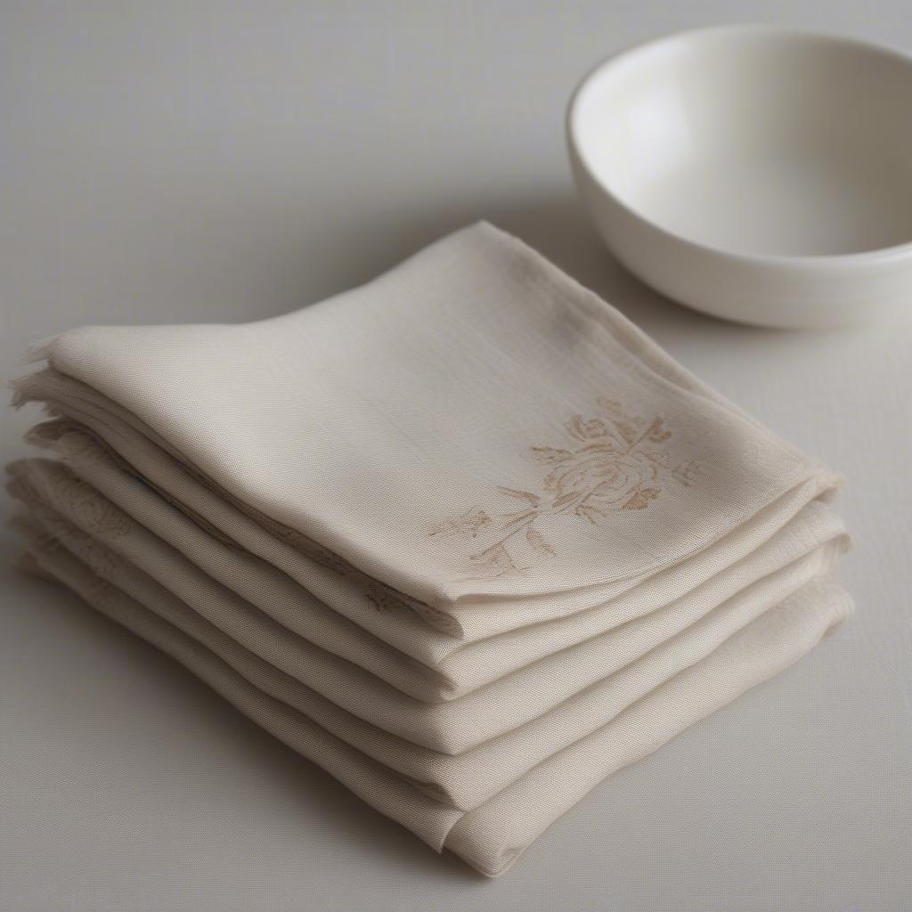 Set of handwoven linen napkins with a delicate floral motif