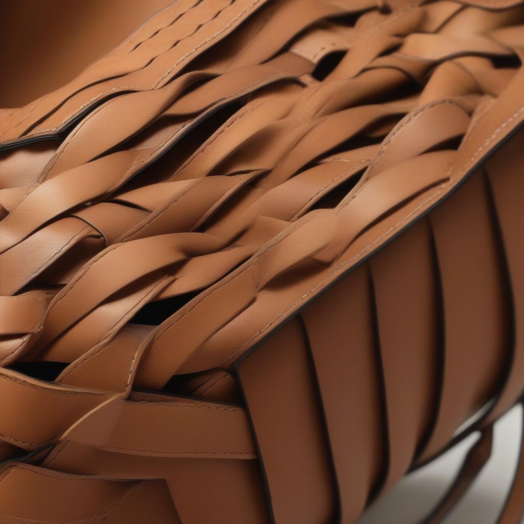 Close-up of the woven leather detail on a Loewe Hammock bag