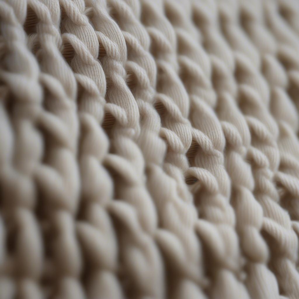 Close-up of the basket weave stitch on a loom knitting project