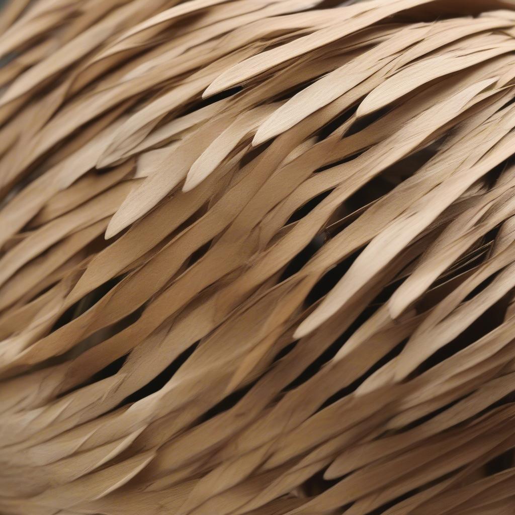 Close-up view of a loose weave palm leaf hat showcasing the intricate weaving pattern and natural texture.