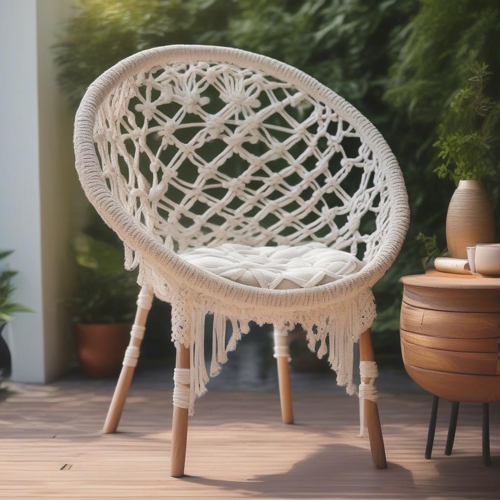 Macrame Weaving Chair on an Outdoor Patio