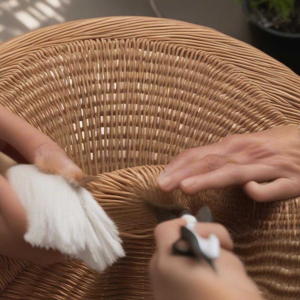 Cleaning Madison table weaver wicker furniture with a soft brush and damp cloth.