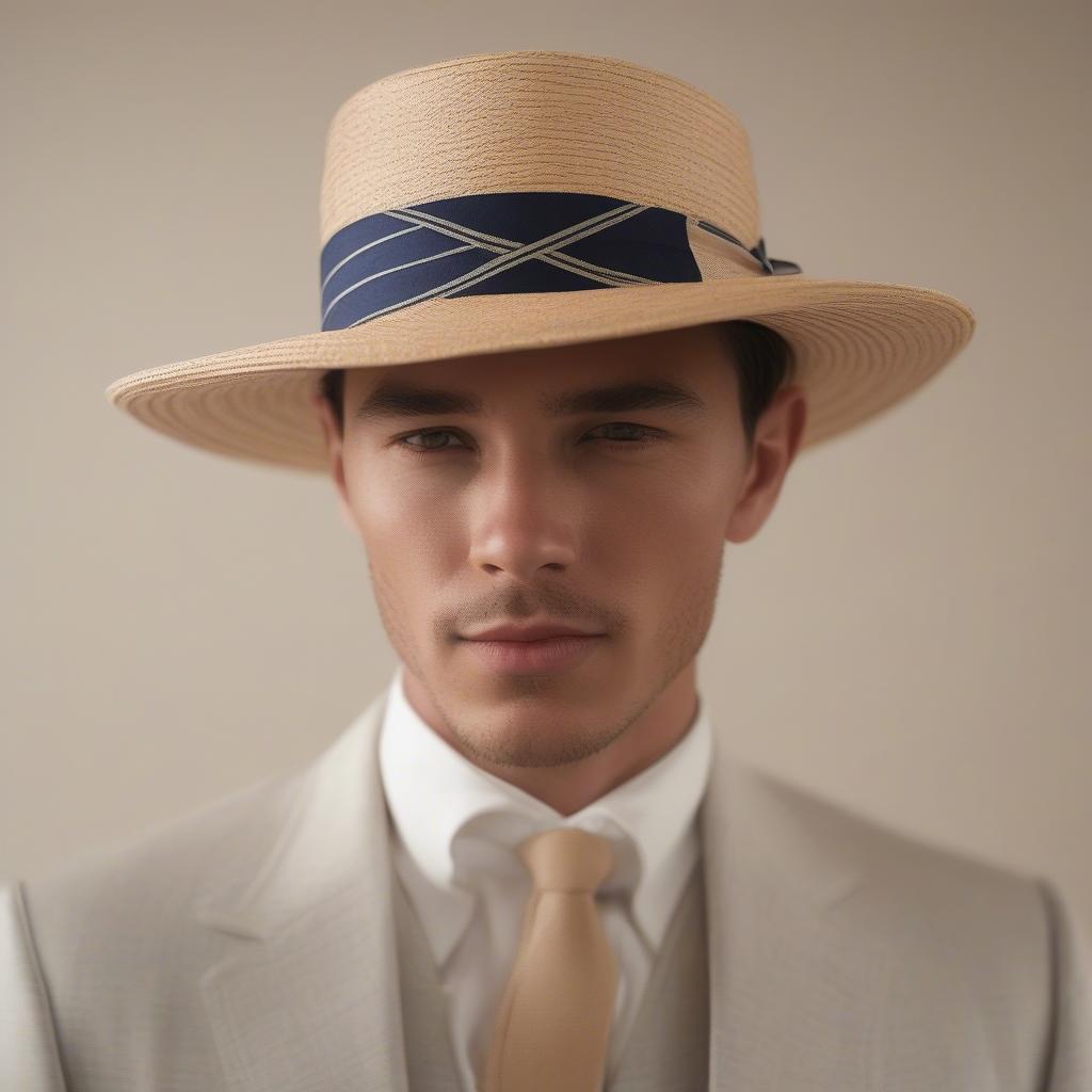 Man wearing a boater weave straw hat