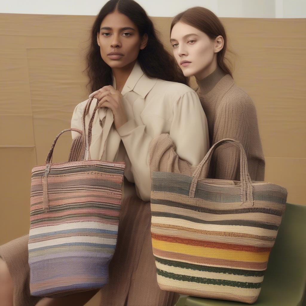 Marc Jacobs Woven Tote Bag Trend: Showcasing the rising popularity of woven bags and highlighting the unique craftsmanship.