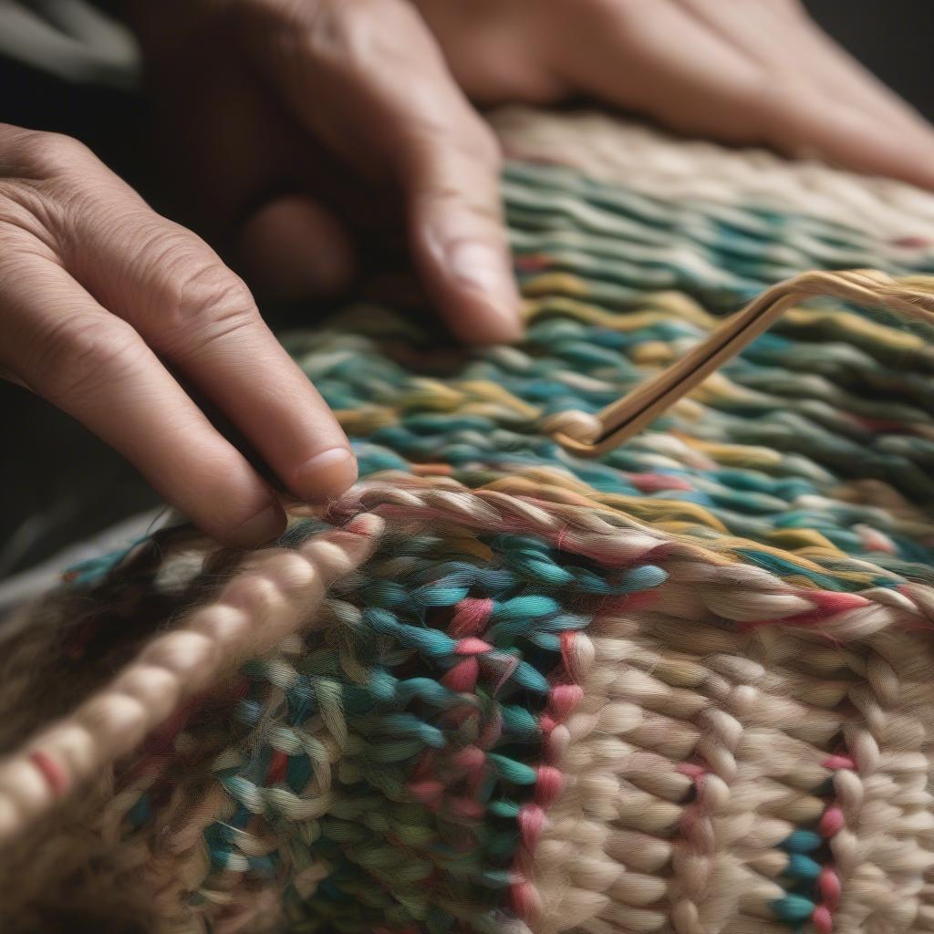 Artisan meticulously weaving a Marni bag, showcasing the intricate detail and traditional techniques involved.