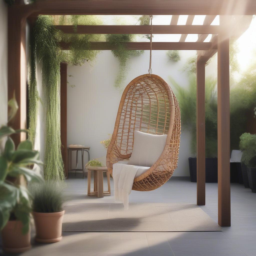 Modern Woven Hammock Chair on a Patio