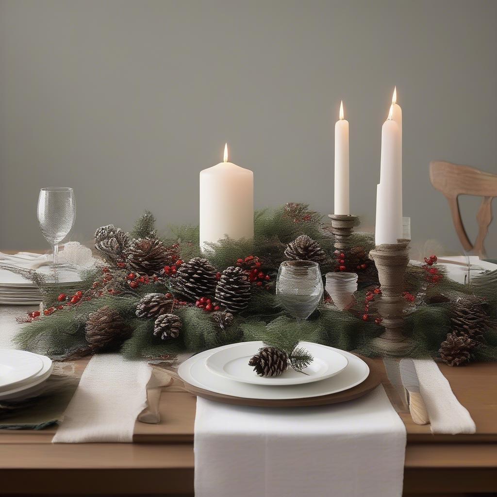 Mountain Weave Table Runner with Holiday Decor