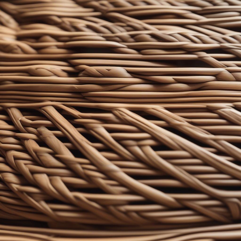 Close-up of intricate rattan weaving on a myth-weaver table