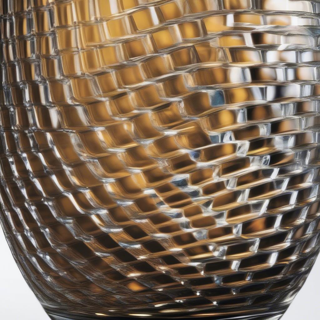 Close-up view of the Nachtmann Bossa Nova basket-weave vase showcasing the intricate details of the basket-weave pattern and the clarity of the crystal glass.