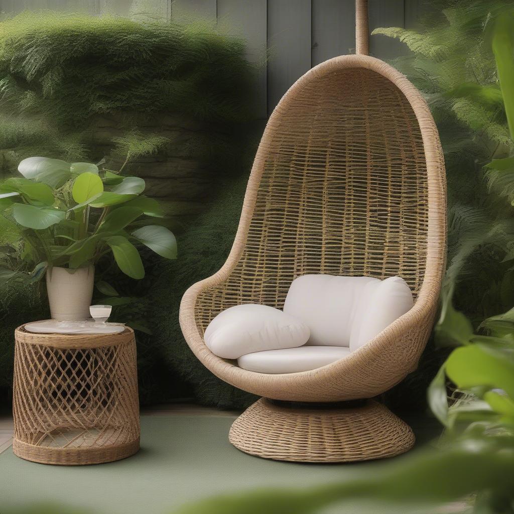 Natural Weave Egg Chair in an Outdoor Setting