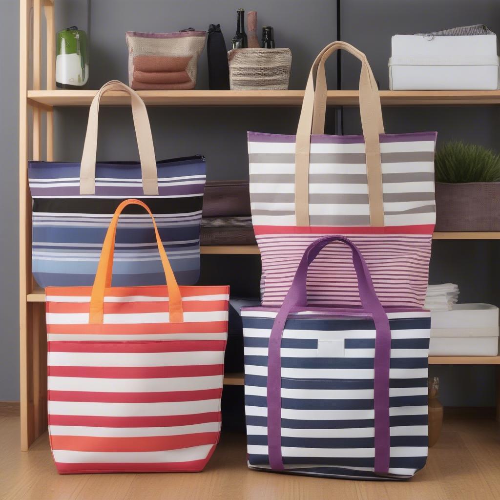 Various Non Woven Horizontal Striped Tote Bags