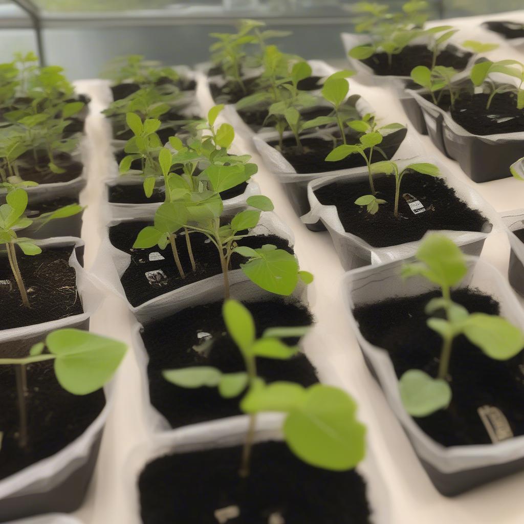 Seedlings thriving in non-woven nursery bags