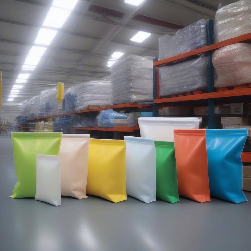 Non-woven PVC zipper bags used in a packaging factory setting