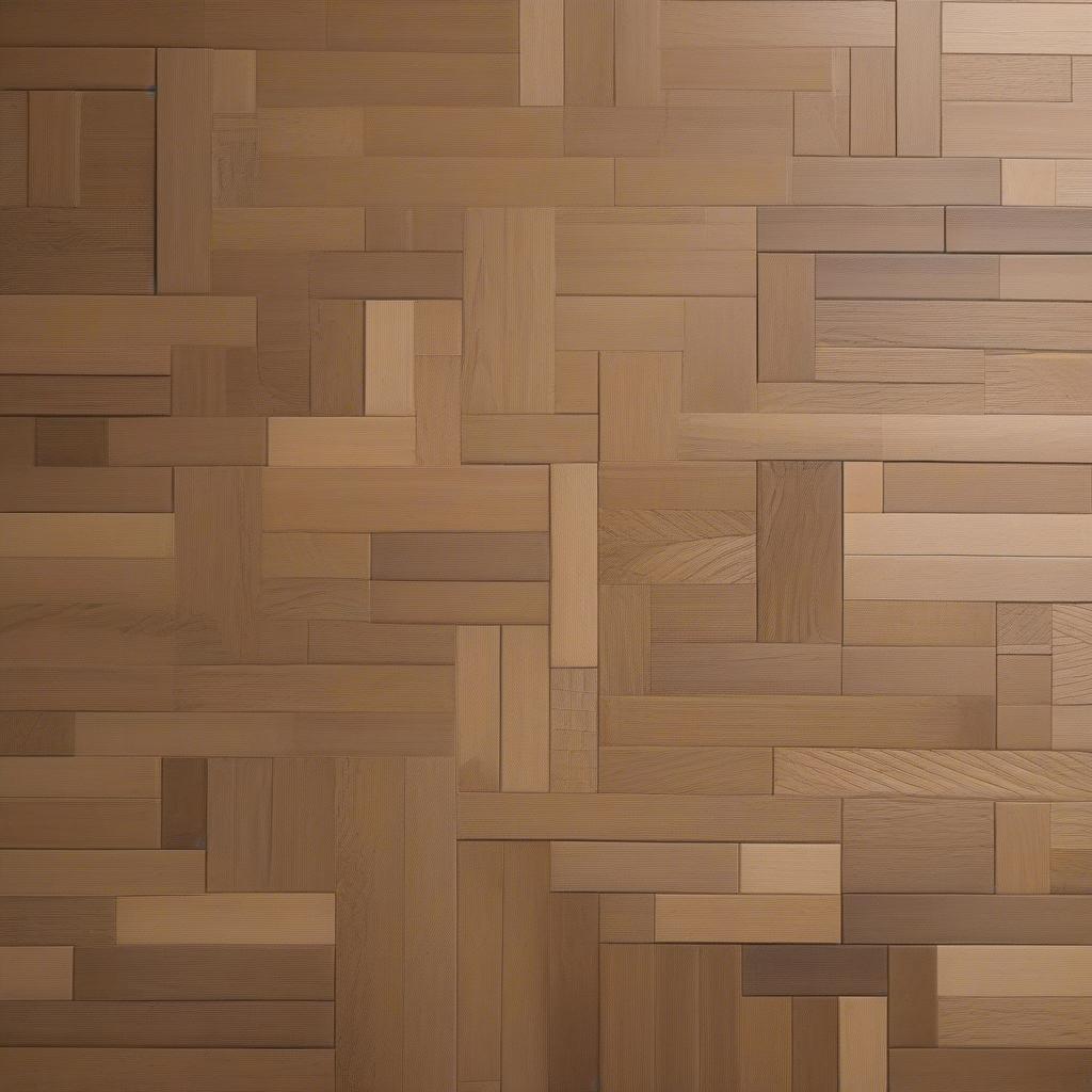 Samples of oak basket weave flooring with different finishes, showcasing various color options.