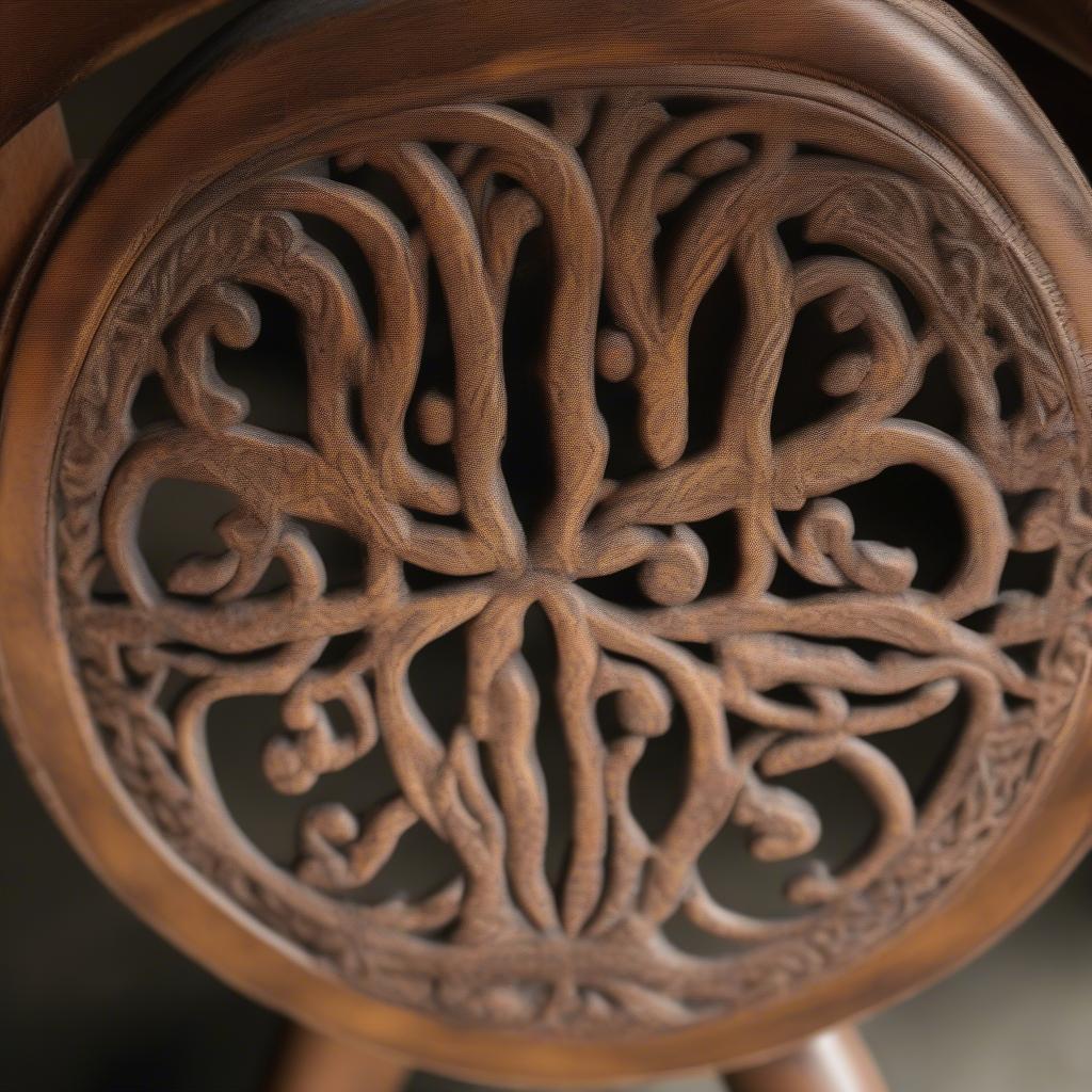 Antique Round Back Chair with Intricate Weave Pattern