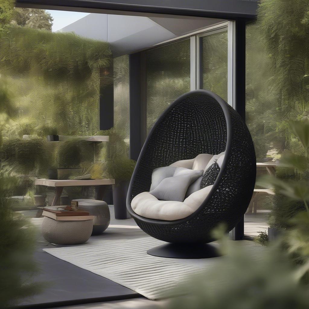 Relaxing in an Open Weave Cave Chair Black