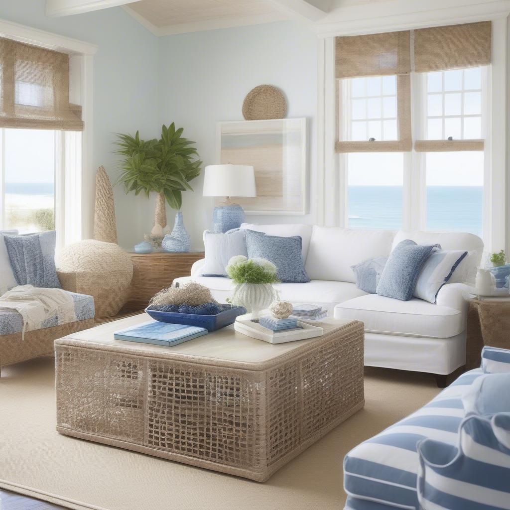 Open Weave Coffee Table in a Coastal-Themed Living Room