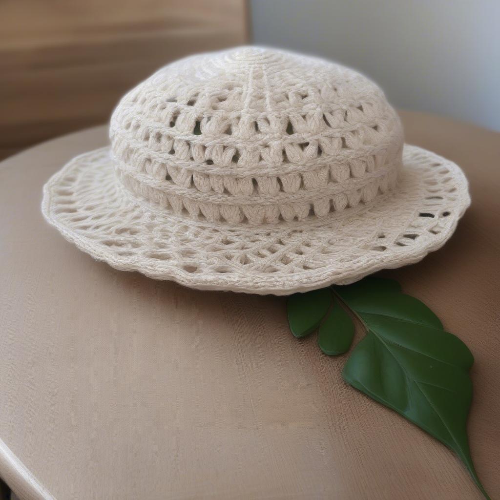 Open weave crochet hat perfect for summer, showing detailed stitch work and airy design.