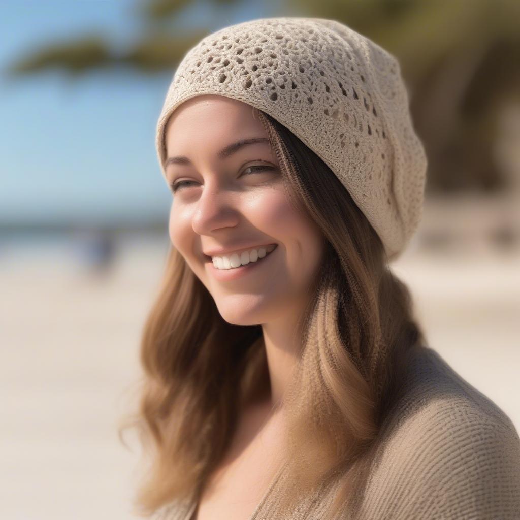 Open Weave Crochet Slouch Hat for Summer