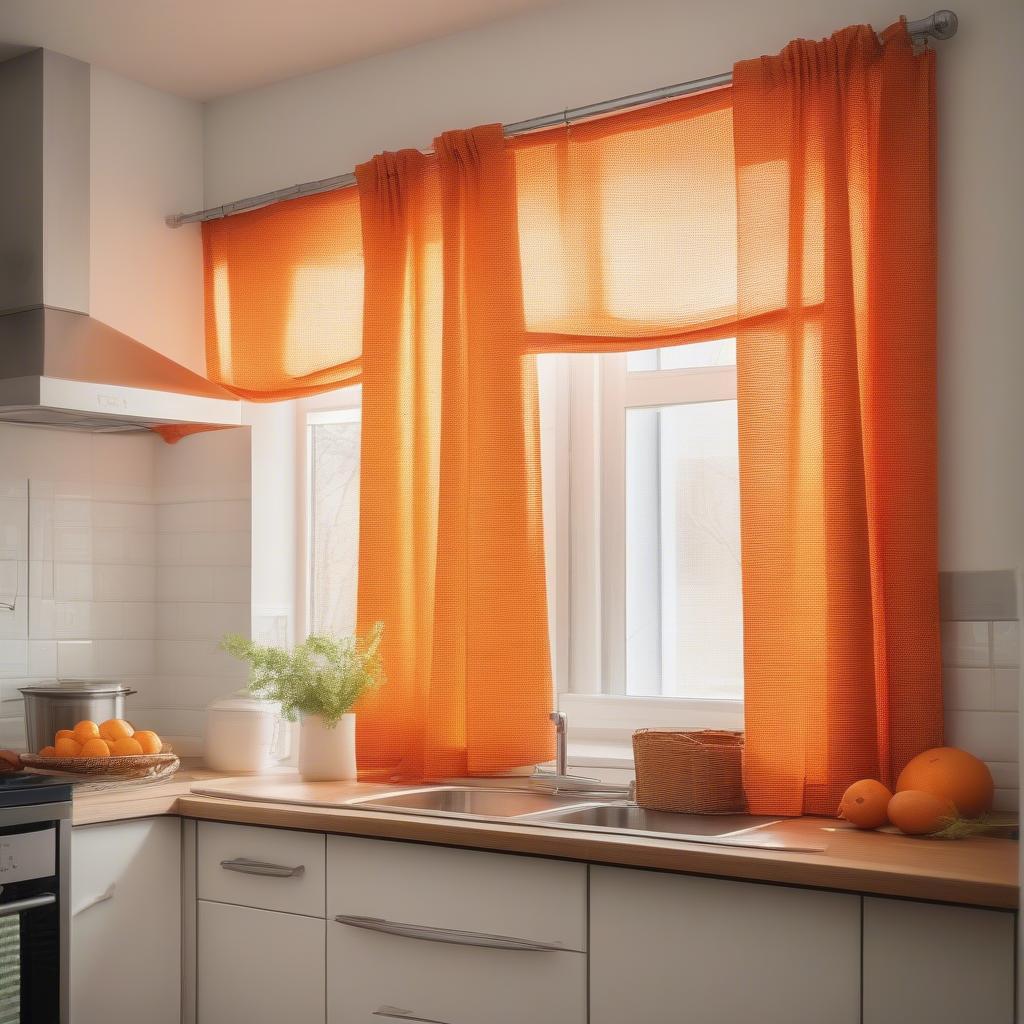 Orange Basket Weave Curtains in a Kitchen