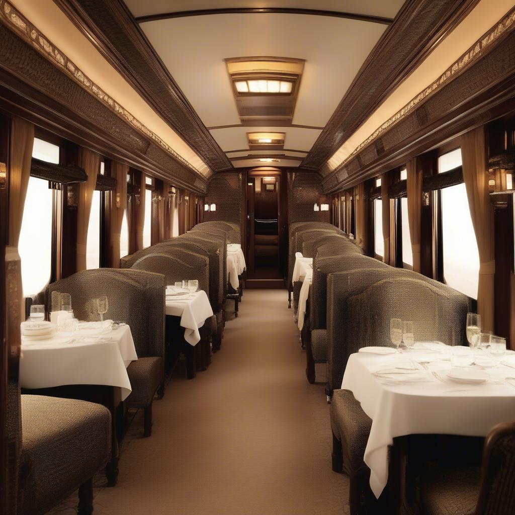 Orient Express Dining Car Interior with Banana Weave Chairs