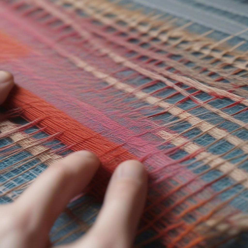 Step-by-step demonstration of the over-under weaving technique for creating table mats.