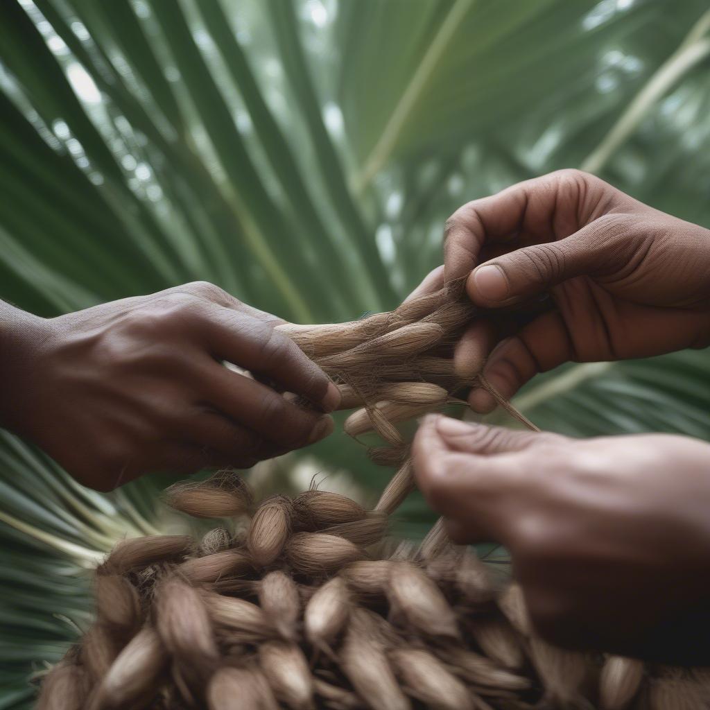 Harvesting Palm Seed Stems for Basket Weaving