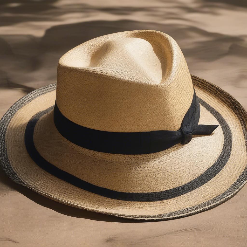 A Panama Jack hat made from toquilla straw, showcasing its natural color and texture.