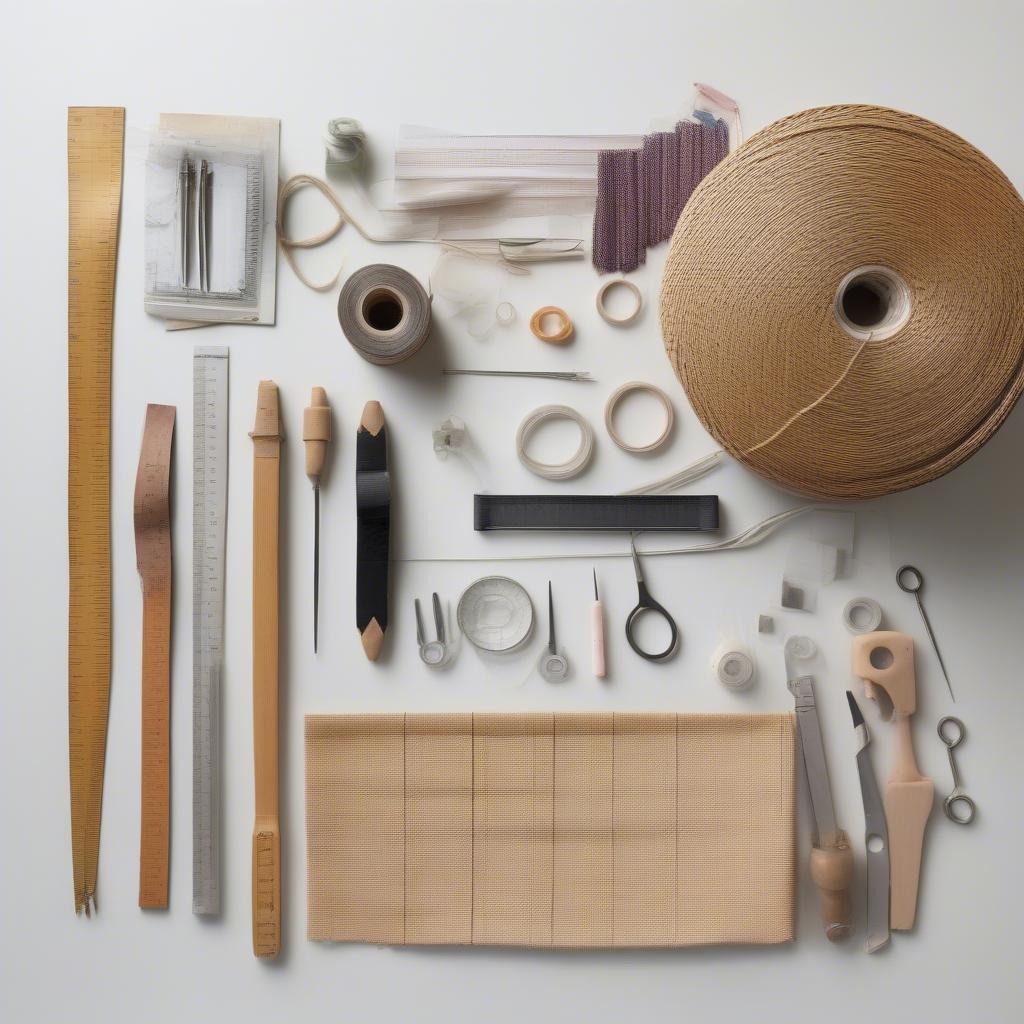 Essential tools and materials for paper rush chair weaving