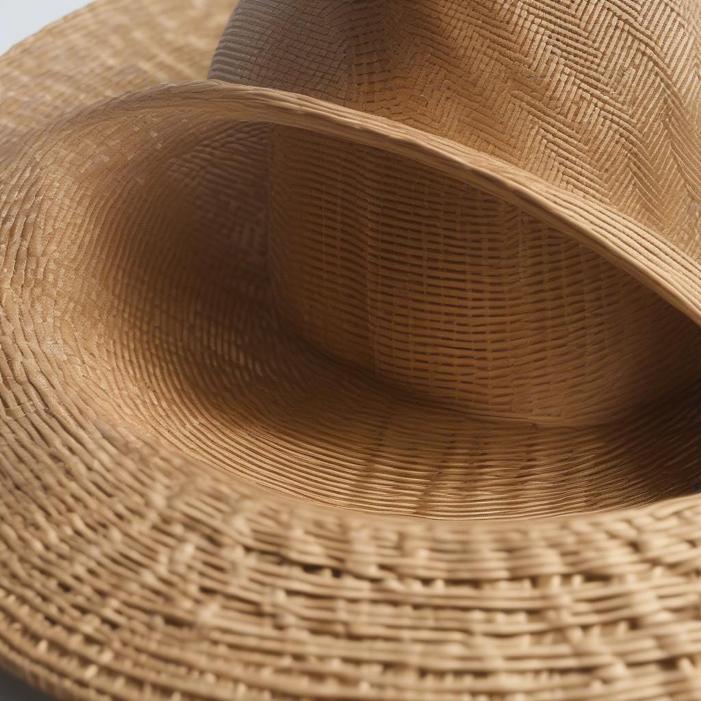 Close-up view of a polo basket-weave straw sun hat