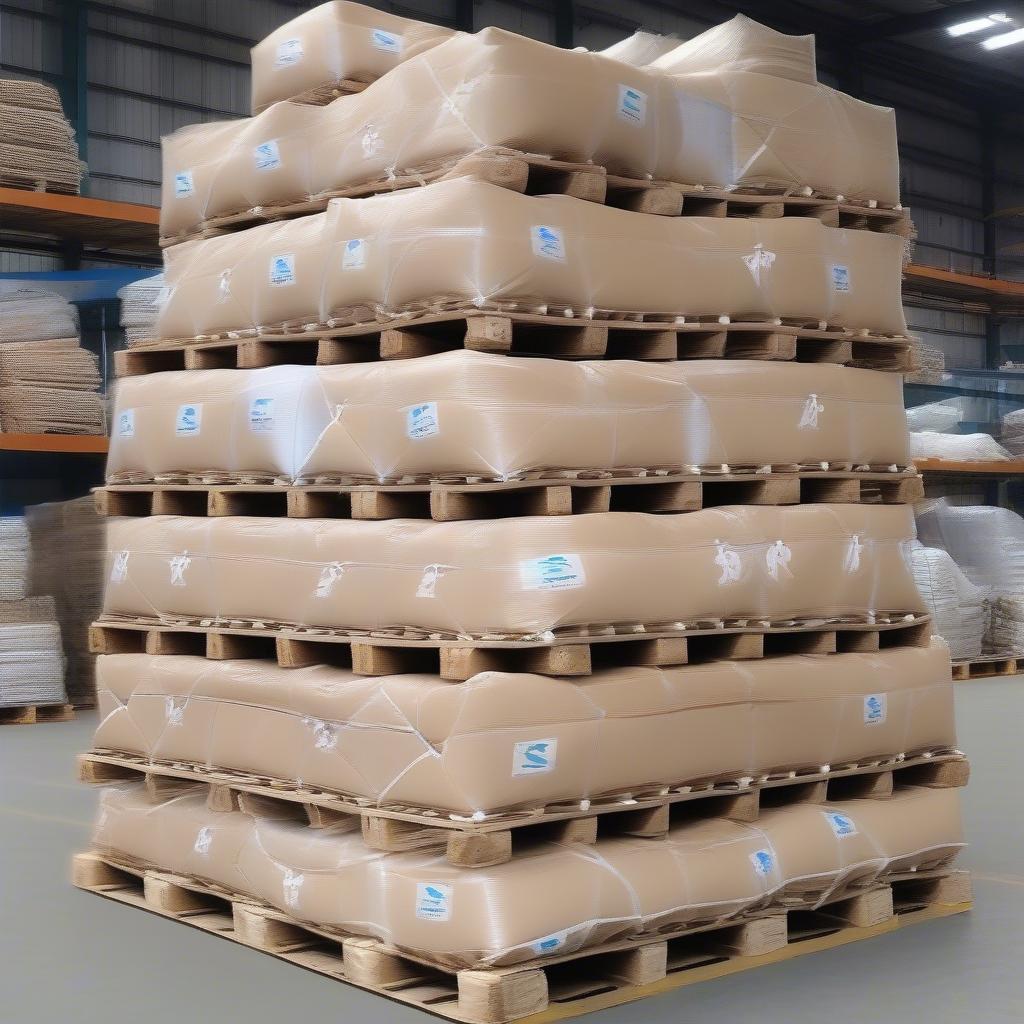 PP woven bags laminated stacked on a pallet