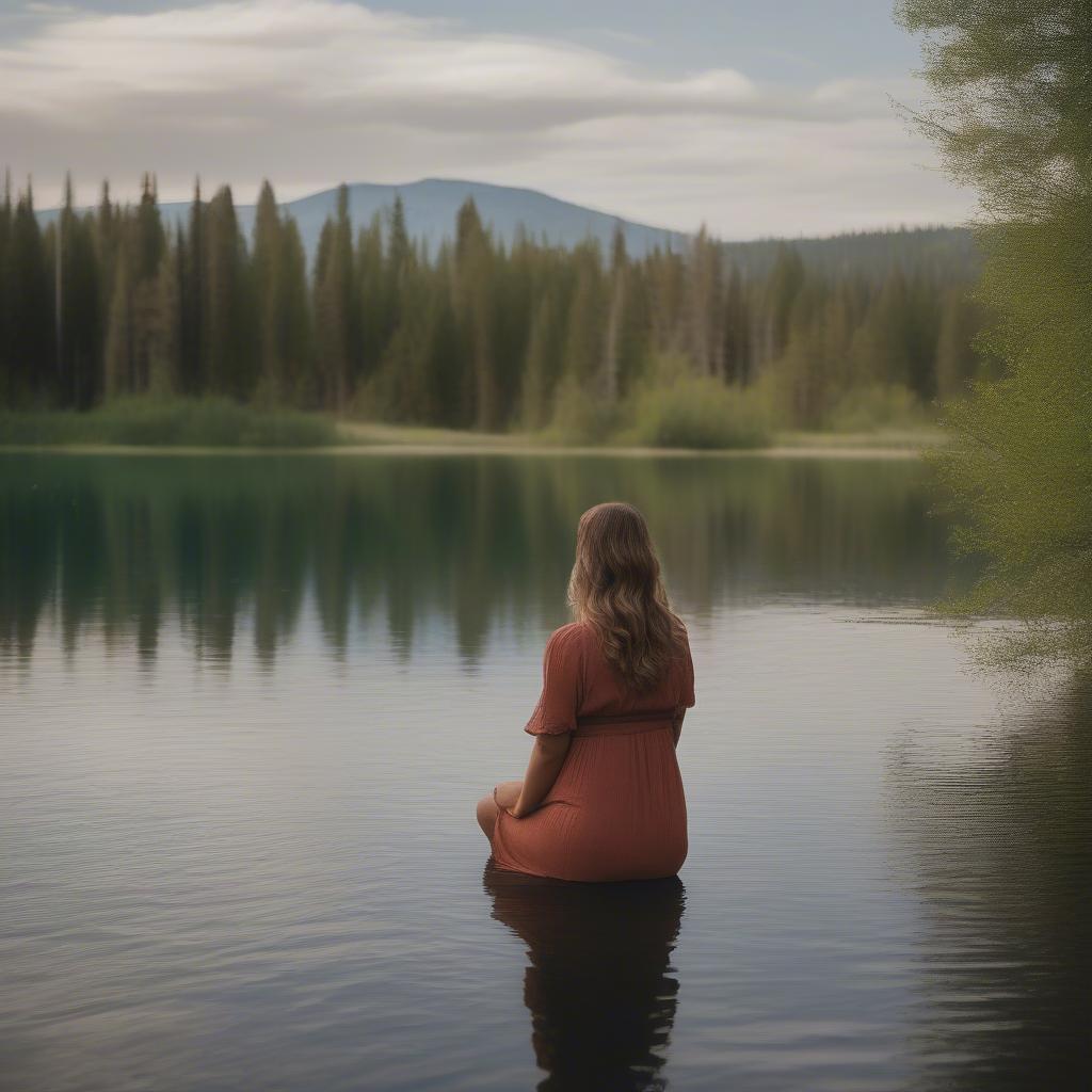 Pregnant woman relaxing in nature in Northeast Idaho.