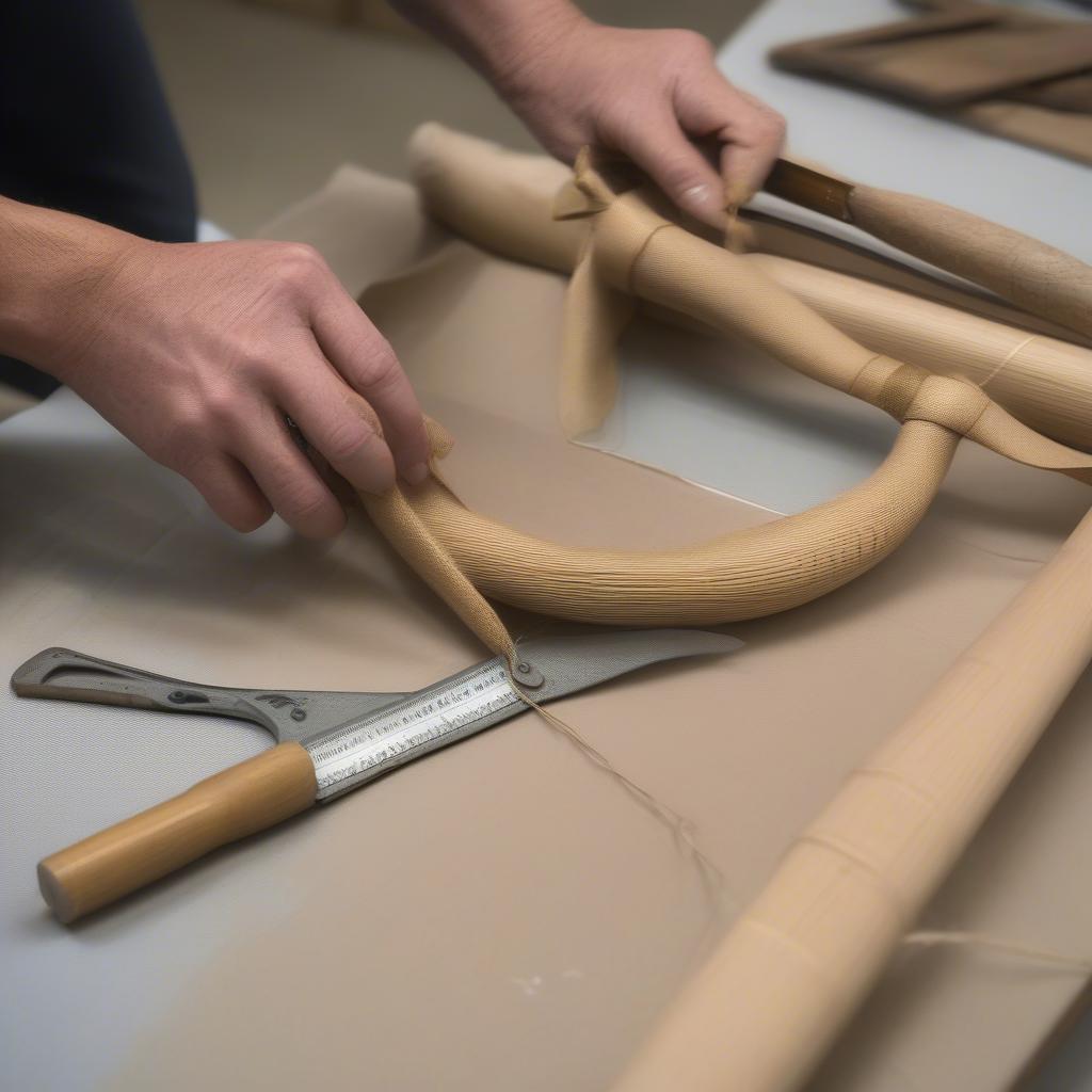 Preparing Cane and Chair Frame for Weaving