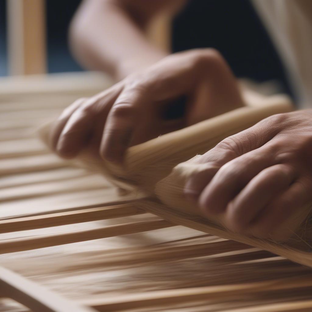 Preparing a wooden chair frame for rush weaving