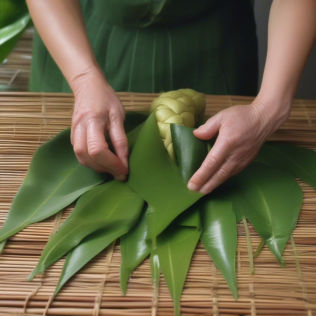 Preparing Ginger Leaves for Hat Weaving