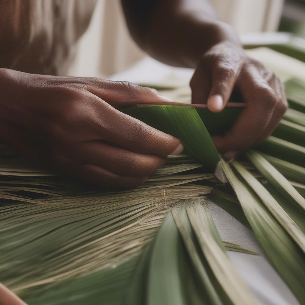 Preparing Palm Leaves for Weaving