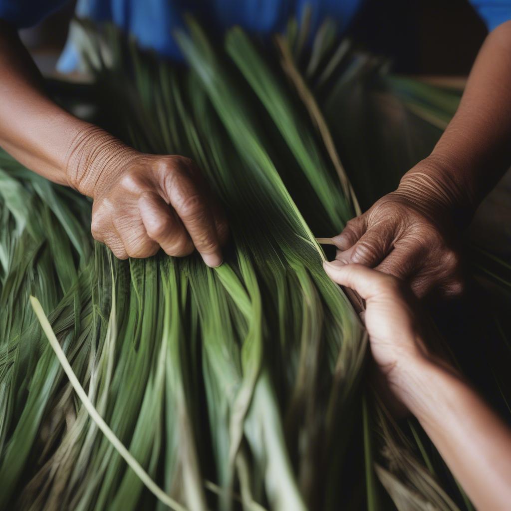 Preparing Pandanus Leaves for Guam Weave