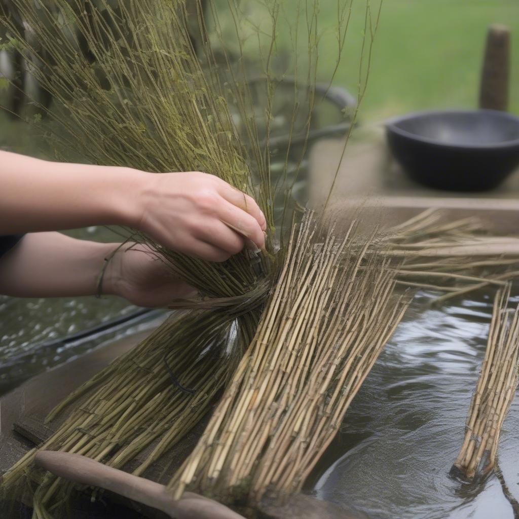 Preparing Willow for Weaving