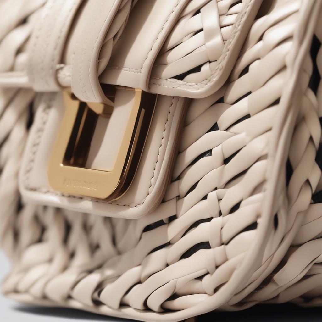 Close-up of a Proenza Schouler woven shoulder bag showcasing the intricate details and craftsmanship