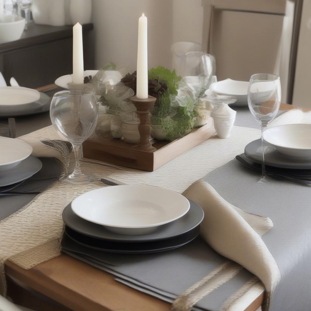 PVC Basket Weave Table Runner on a Dining Table with Place Settings