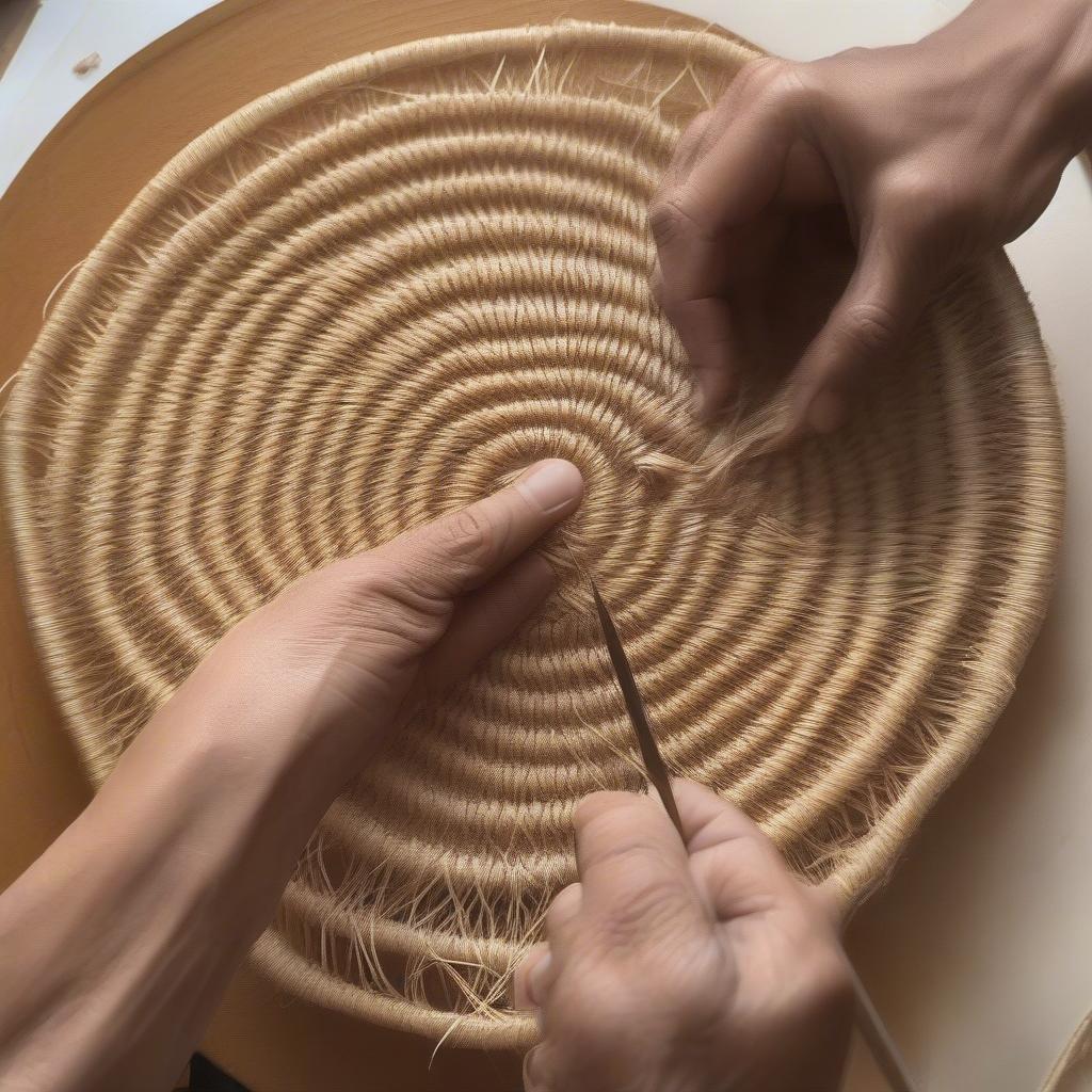 Weaving the Top of a Raffia Hat