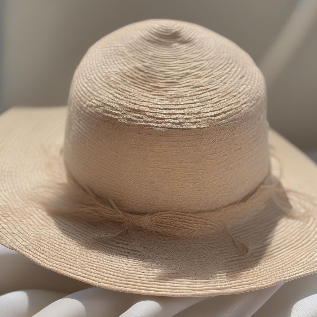 Close-up of a raffia open weave floppy hat