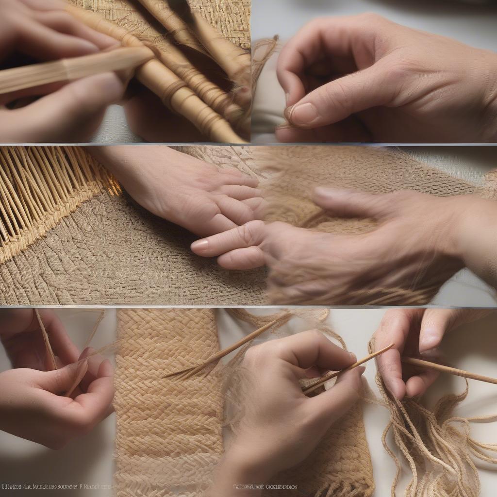 Demonstrating Rattan Chair Weaving Techniques