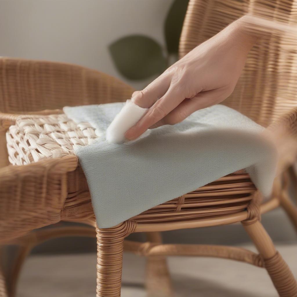 Cleaning and maintaining rattan wicker furniture with a soft brush and damp cloth.