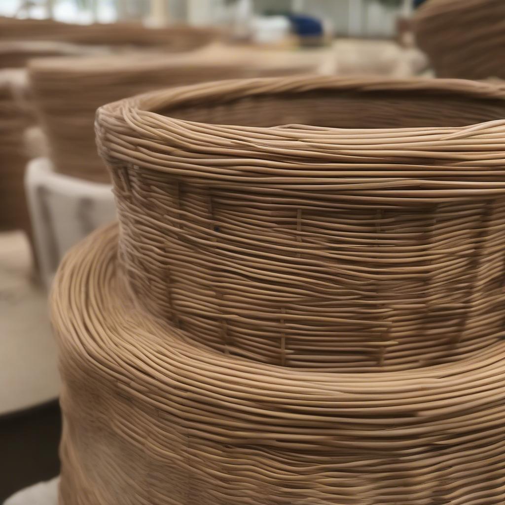 Raw rattan material used in the construction of a sunburst weave wicker chair