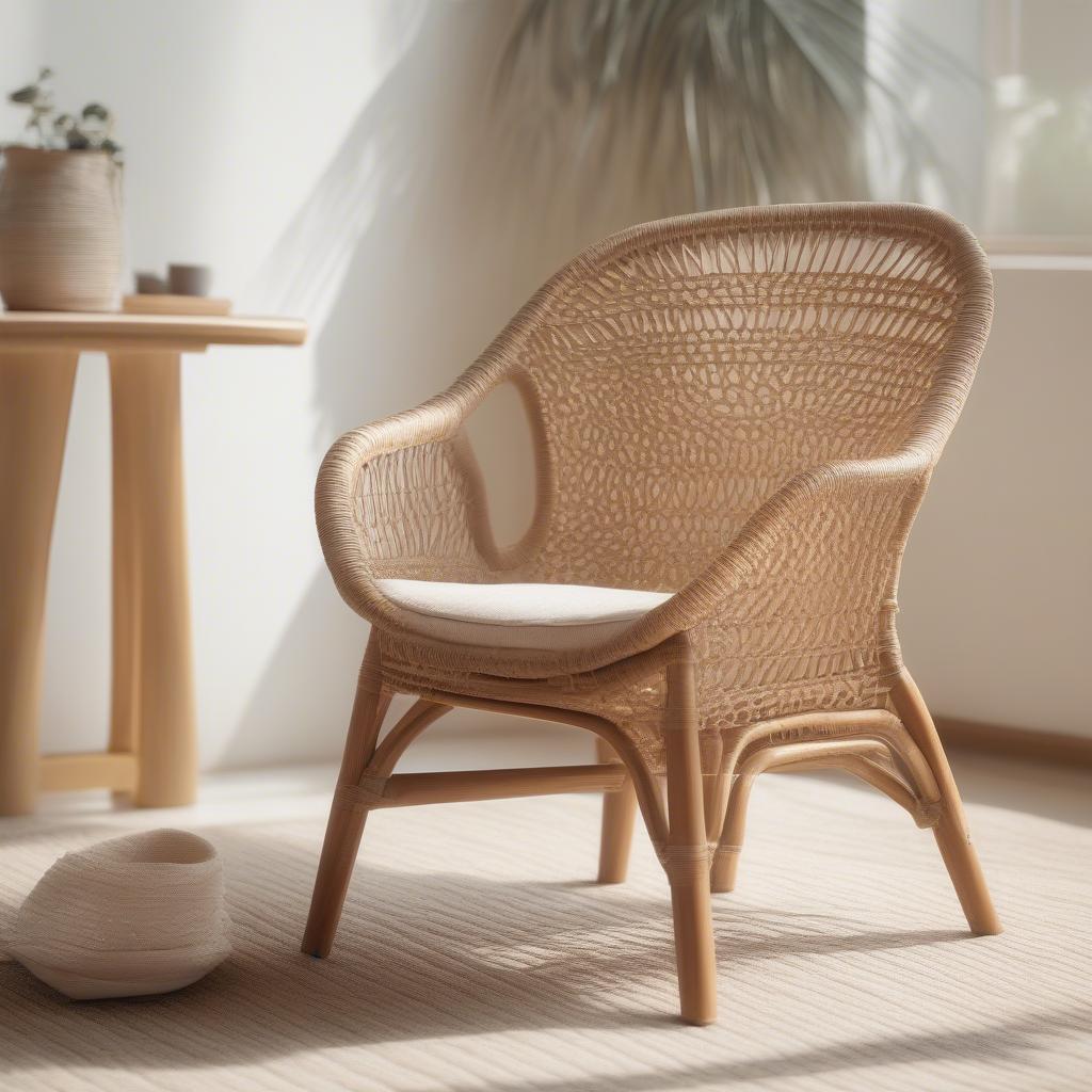 Rattan open weave chair in a modern living room setting showcasing its airy and stylish design.